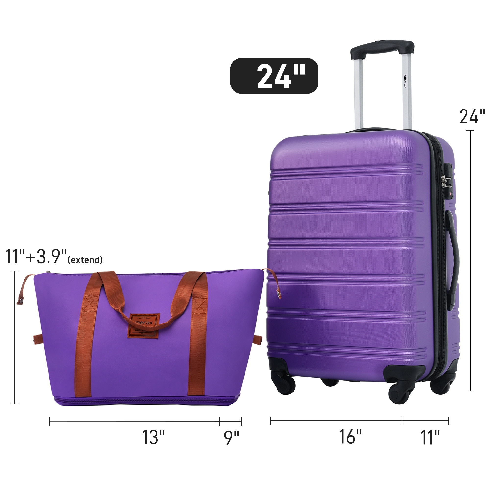 Expandable Hardshell 24-Inch Luggage + Travel Bag Spinner Suitcase